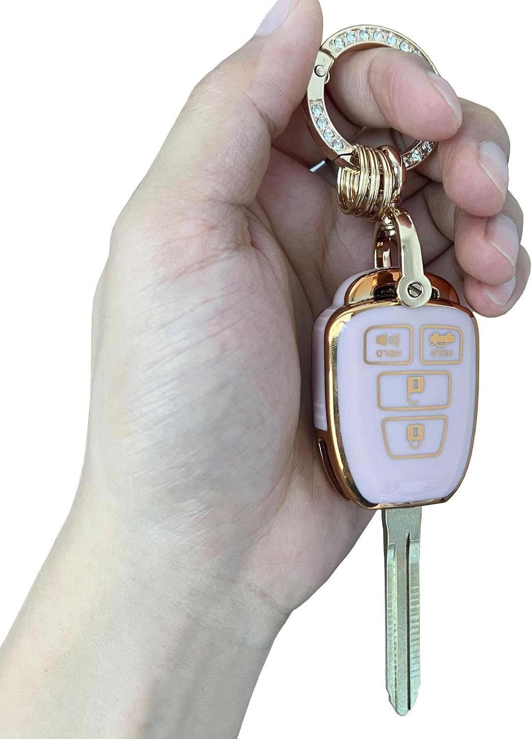 Keyless Entry Systems for Toyota Key Fob Cover Fit for 2014-2017 Toyota Camry Corolla Highlander Rav4 Smart Key (4-Button-Pink-Gold)
