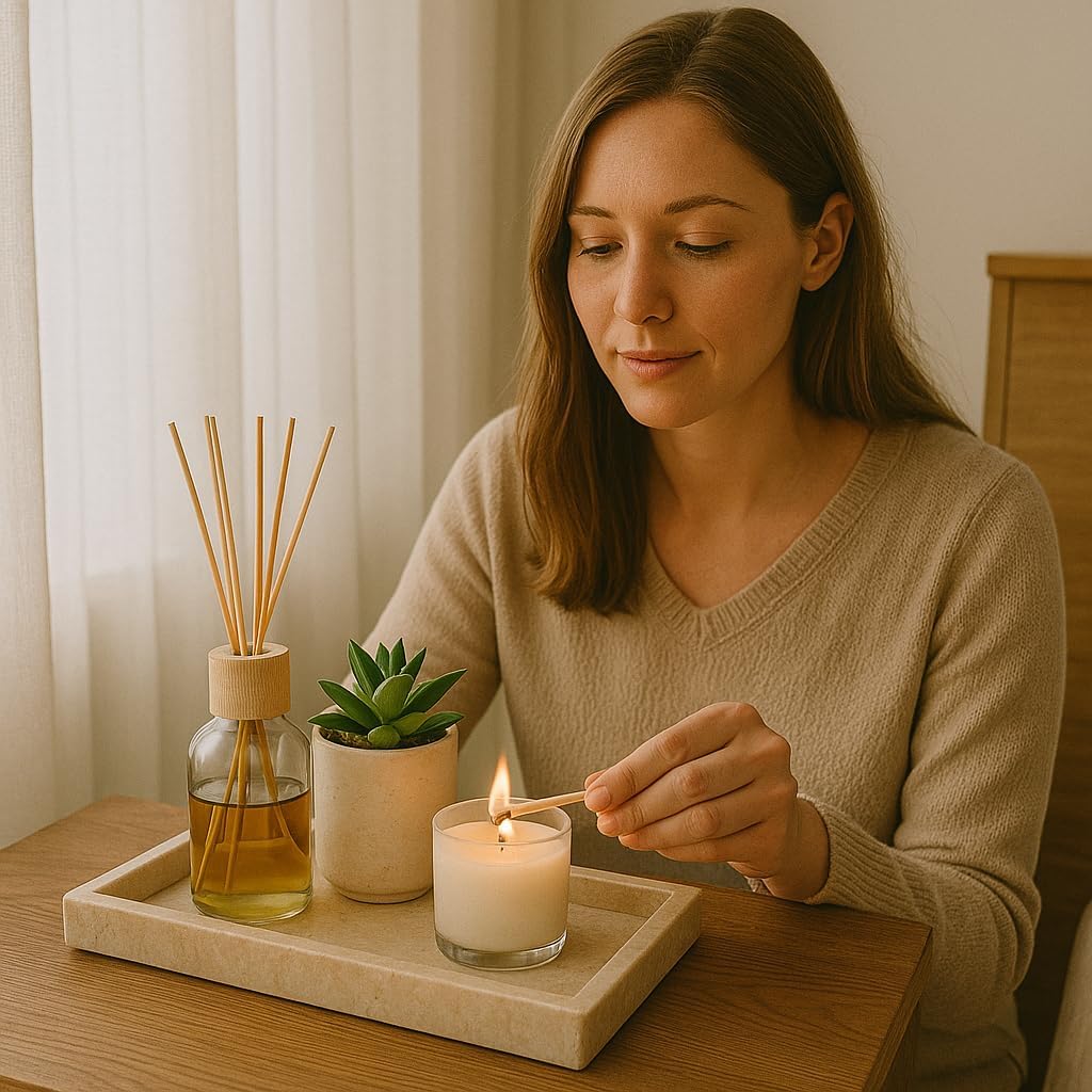 Creative Home Natural Java Marble Tray Handcrafted Stone Organizer for Bathroom Vanity Office Entryway Not Plastic Elegant Catchall for Skincare Jewelry Stationery, 6.5 x 16.5 x 1.5 H Inch