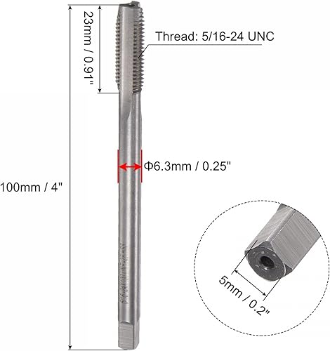 Miniatura 2 de uxcell Machos de fresado de rosca, 516-24 UNF de acero de alta velocidad (HSS) 3 flautas rectas, rosca roscada, 4 pulgadas de longitud (extra largo)