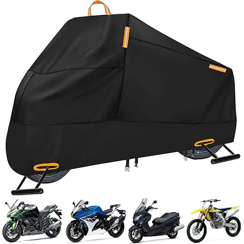 Motorcycle Cover Waterproof Outdoor, 300D Heavy Duty Motorcycle Cover for Ninja 250 300 650 1000 Yamaha YZF R1 R7 MT-09 Suzuki GSXR 600 750 1000 Scooter Cover Protection Fits up to 86" - Black