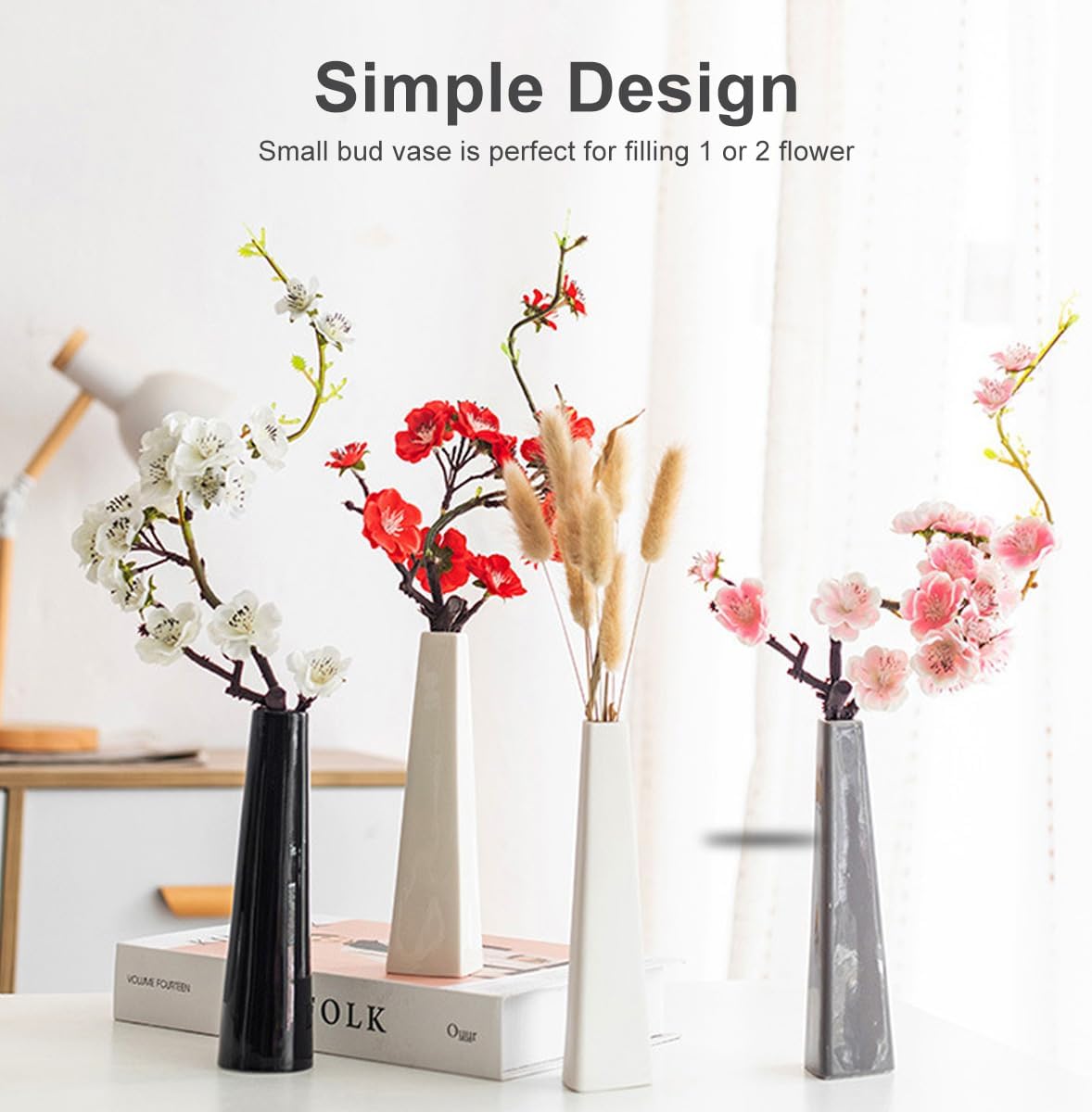 White Ceramic Bud Vase Tall Conic Flower Single Stem Vase Triangle Vase Home Decorative Floral Centerpiece for Wedding and Office - Image 5