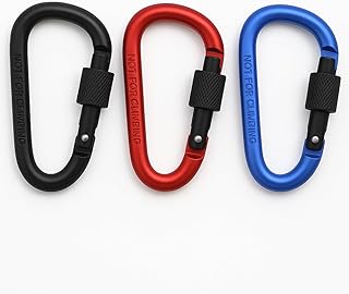 【3色セット】AQUALOACH ロック付きカラビナ D型 アルミ製 軽量 登山 キャンプ 赤 黒 青