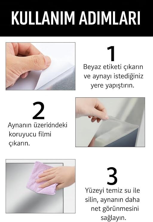 Kyrotech 2 Adet Kendinden Yapışkanlı Akrilik Pleksi Ayna, Esnek Dekoratif Sticker Duvar Aynası, Kırılmaz, Hafif, Kolay Montajlı Modern Süsleme, Ev, Ofis, Banyo ve Çocuk Odası İçin (Gümüş, 5x5 CM)