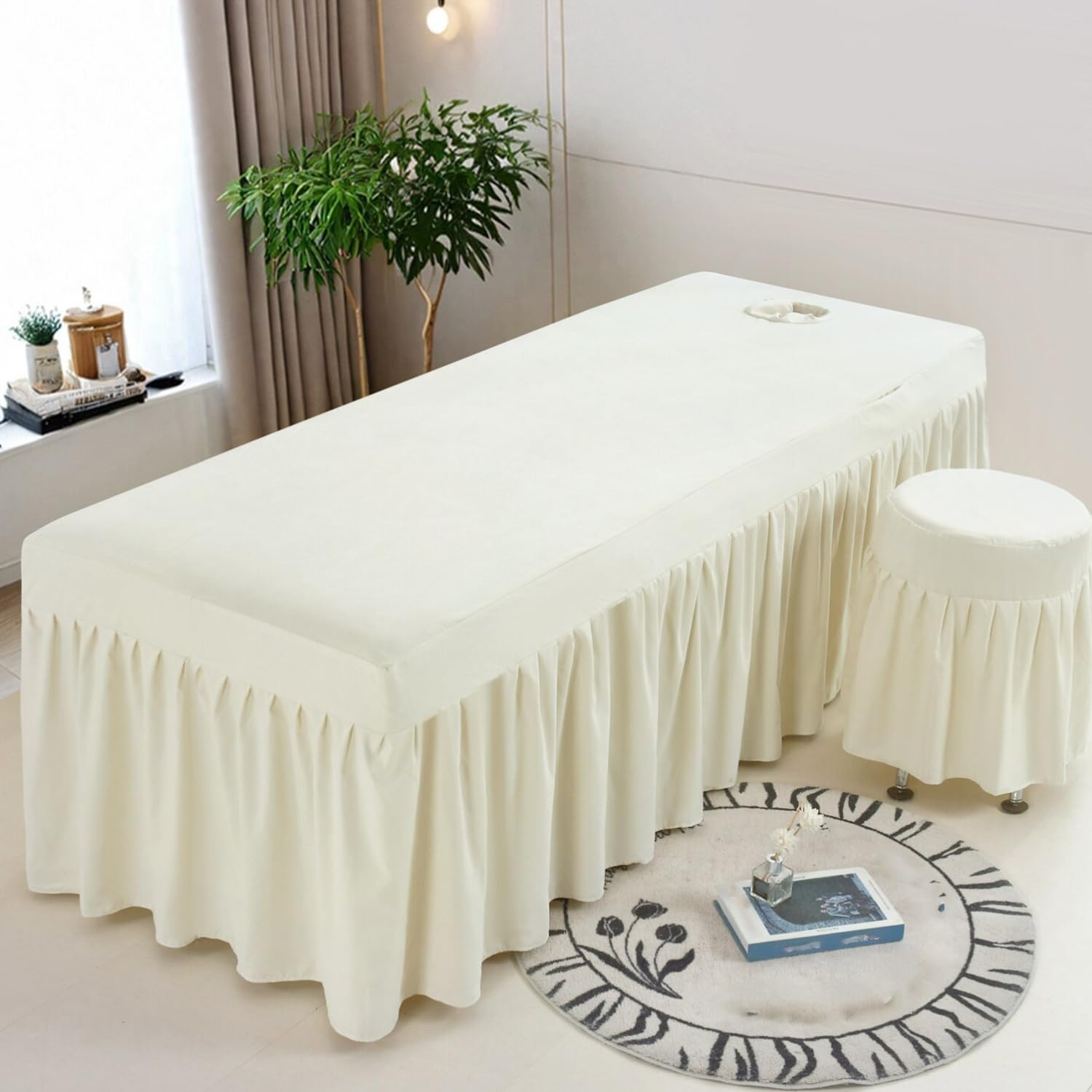 LDLCYCN Massage Bed Cover with Face Hole Spa Bed Skirt Beauty Salon Mattress Cover