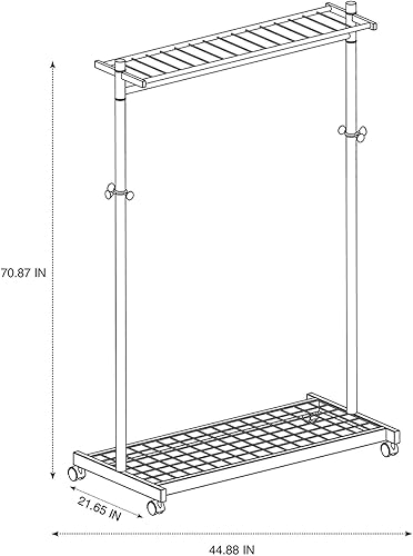 Miniatura 3 de Alba Perchero de dos lados, dos estantes, 6 perchas, 6 ganchos, gris metálico y madera clara, 45.6 x 72 x 22 pulgadas (PMLUX6)