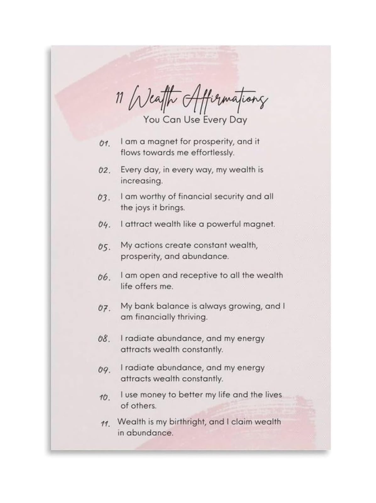 XGINERFEX Abundance and Success Poster Financial Affirmations Canvas Print for Home Office Motivational Decor(Unframed,08x12inch(20x30cm))