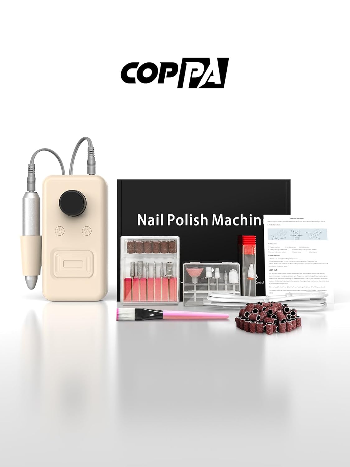 COPPA Portable Nail Drill, NDK106 Electric Nail Drill Professional Kit with 12 Bits 31 Sanding Bands, 45000RPM Rechargeable Nail Drills Machine for Acrylic Nails Gel Polishing Removing, Home & Salon