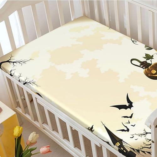 Miniatura 3 de Sábana bajera ajustable para cuna de Halloween, patrón de espantapájaros de calabaza, sábana bajera estándar para cuna, suave y elástica, sábana