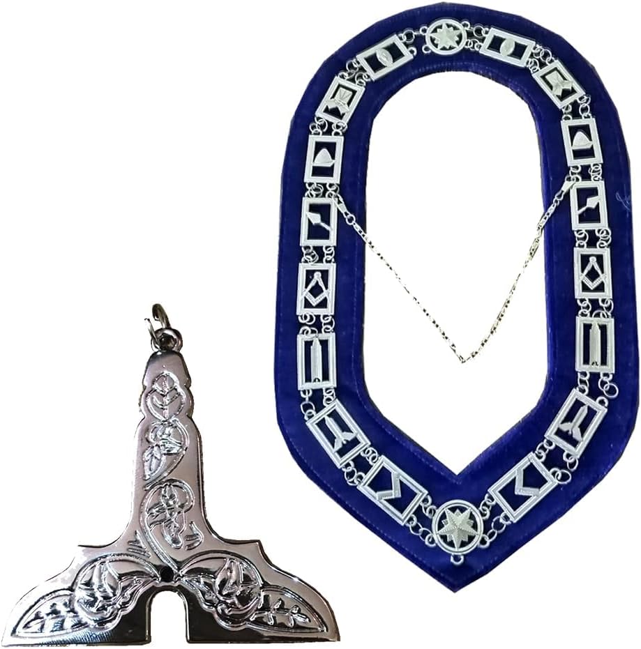 The Lux Blue Lodge Masonic Senior Warden Chain Collar with Jewel – Silver Plated Regalia for Freemasons