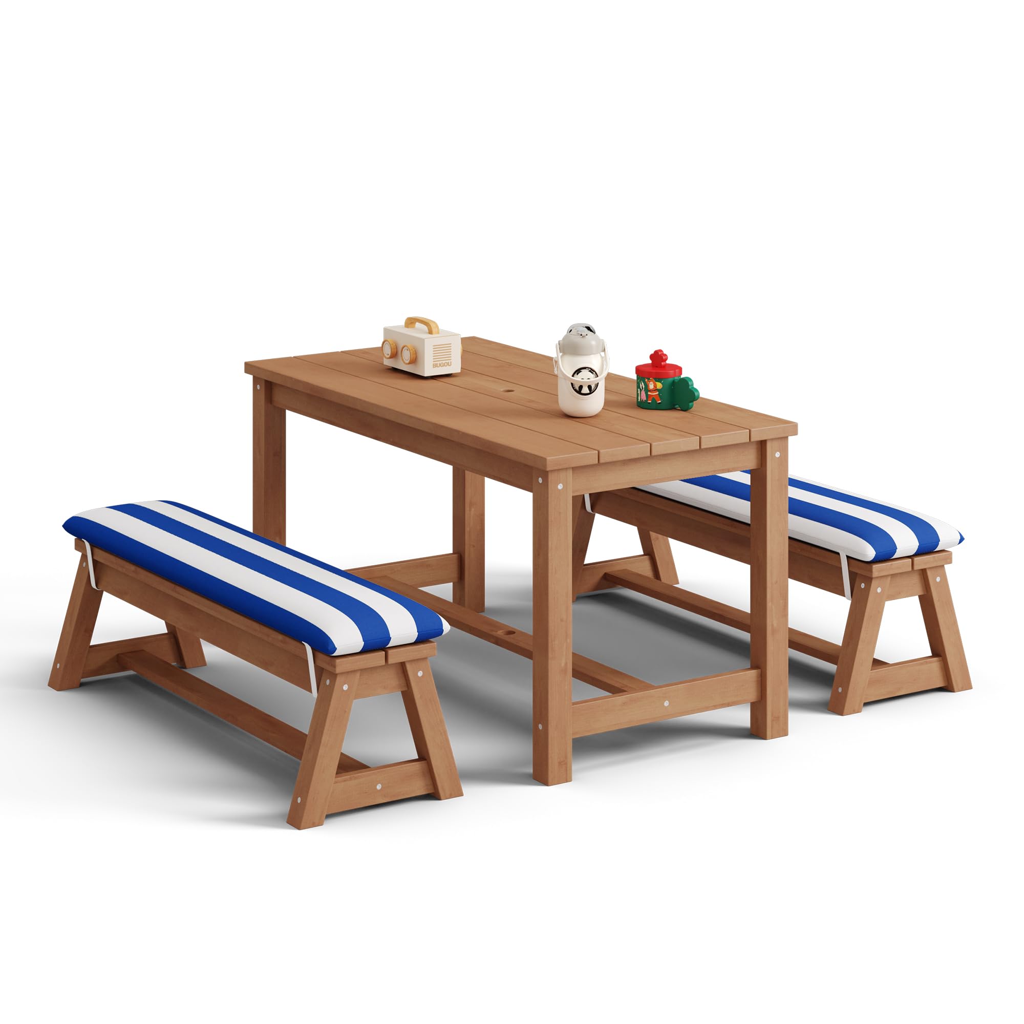 Set da giardino per bambini con parasole, set da esterno con cuscini, tavolo per bambini,tavolo da gioco per cortile,giardino, portico,patio,Blu