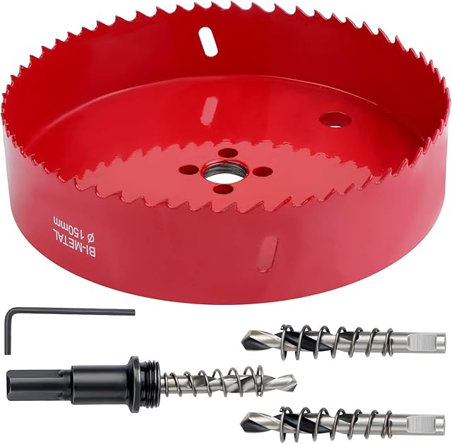 Aussel 150mm Heavy Duty Hole Saw, Bi-Metal Corn Hole Cutter, Hole Cutting Tool Hole Opener, Downlight Drill Bit for Plasterboard, Compressed Wood, Solid Wood Board, Aluminum Alloy