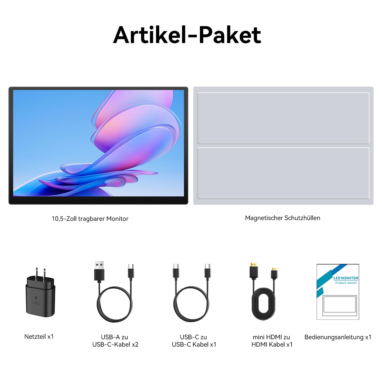10,5 Zoll OLED Tragbarer Touch Monitor 2,5K, mobiler Zweitbildschirm mit USB-C & Mini-HDMI für Laptop, Switch, PS5, Xbox