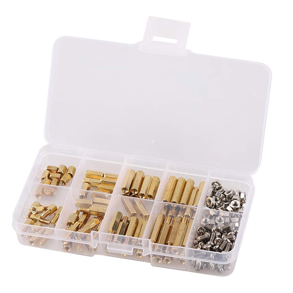 180Pcs/Set M3 10 Types Thread Brass Standoff/Spacer Screw Nut and Brass Hex Standoff Pillars Bolts Boxed-image-3