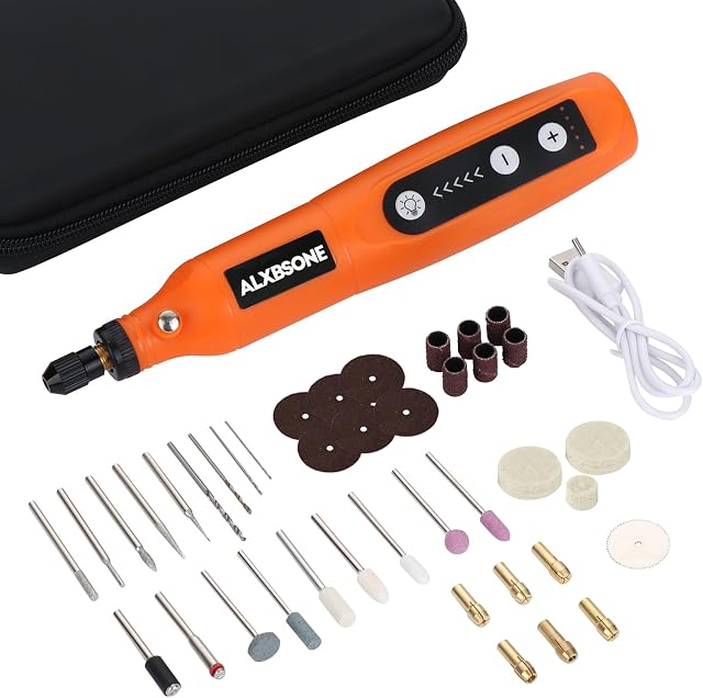 63pcs Cordless Rotary Tool, Mini Power Rotary Tool, 5-Speed and USB Charging 3.7V Rotary Tool Kit with 62 Accessories for Sanding, Polishing, Drilling, Etching, Engraving, DIY Crafts
