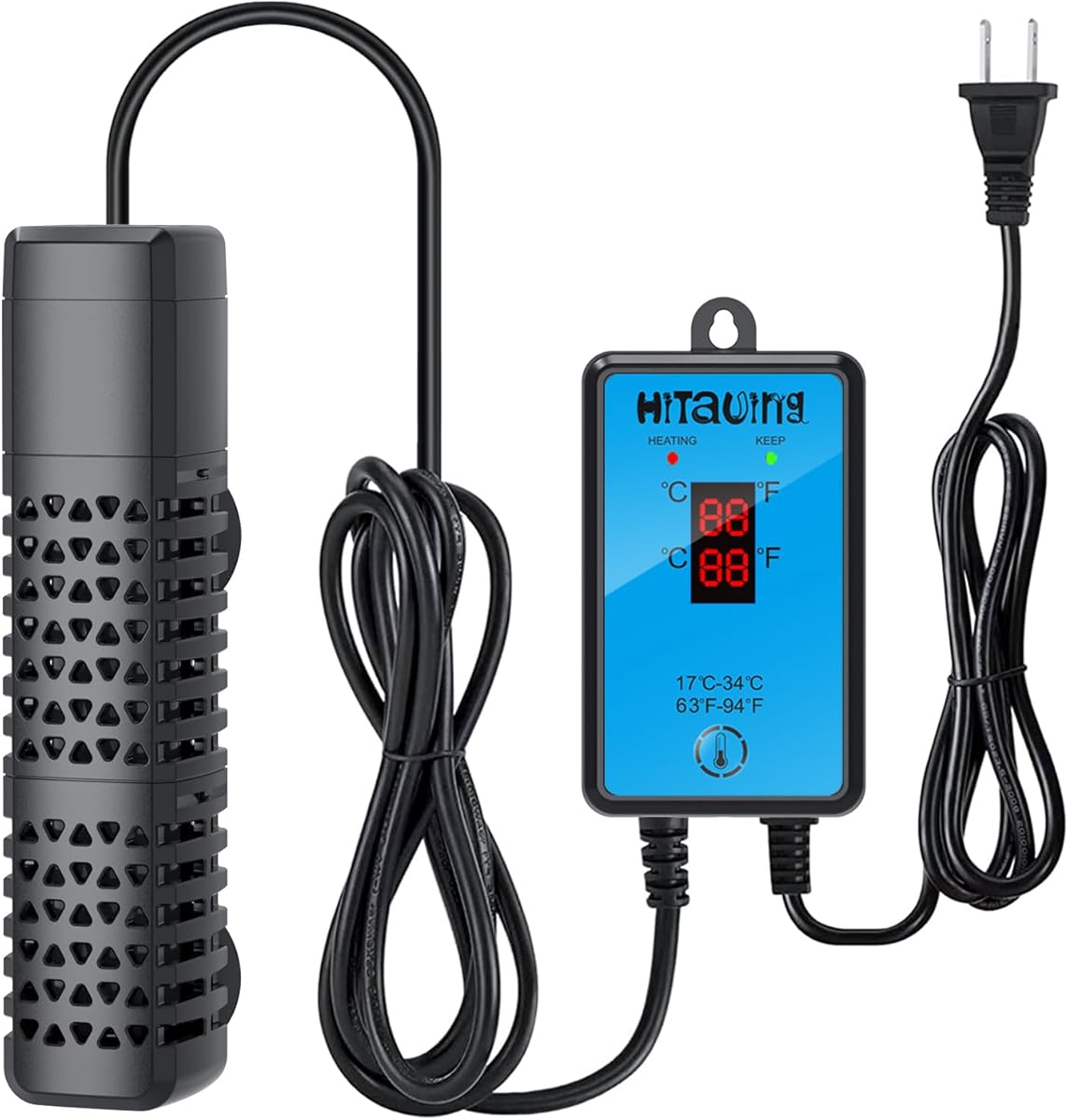 HiTauing Aquarium Heater, Upgraded 100W Fish Tank Heater with Intelligent Leaving Water Automatically Stop Heating and Advanced Temperature Control System, Suitable for Saltwater and Freshwater