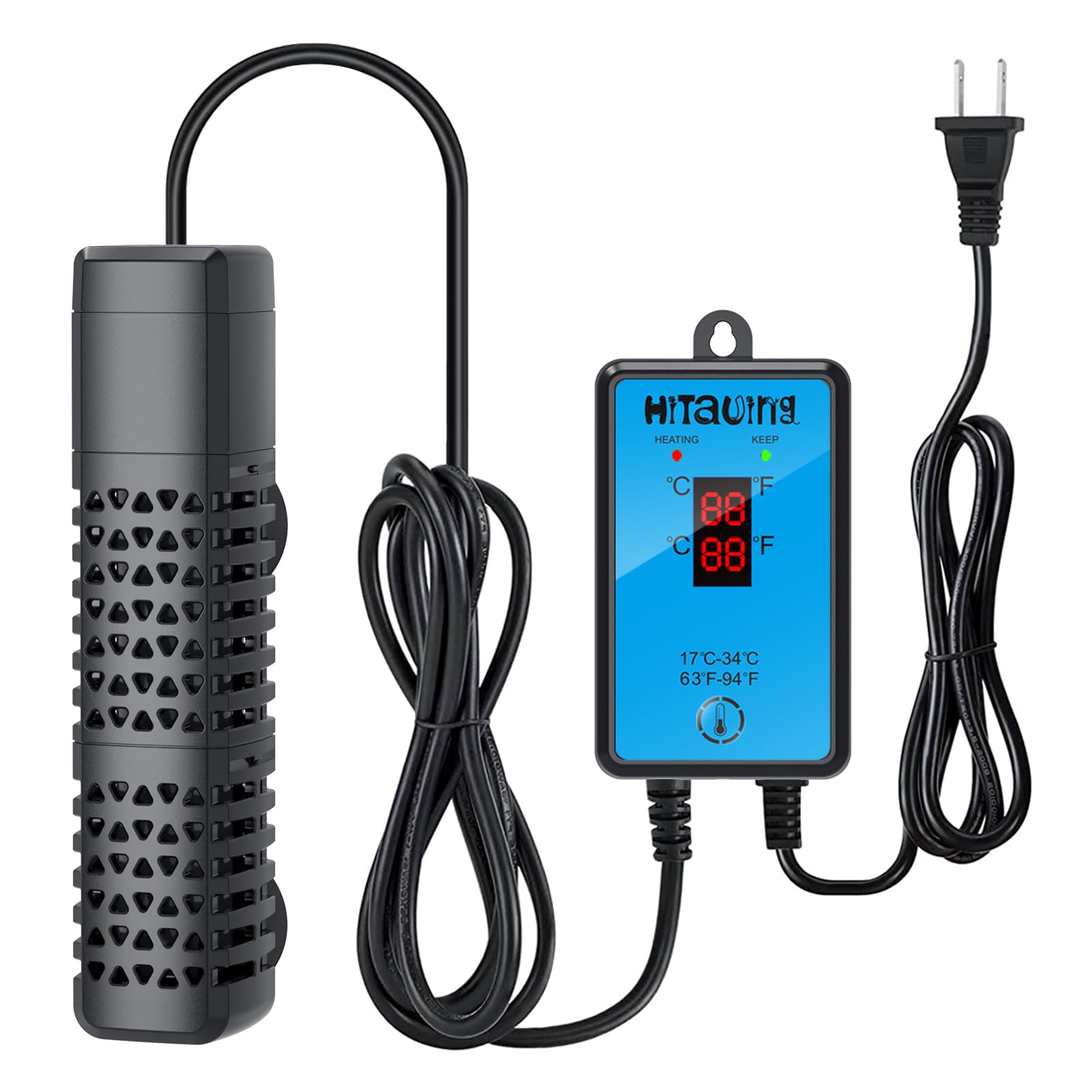 HiTauing Chauffage d'aquarium, chauffage d'aquarium amélioré de 100 W avec arrêt automatique du chauffage et système de contrôle de la température avancé, adapté pour l'eau salée et l'eau douce
