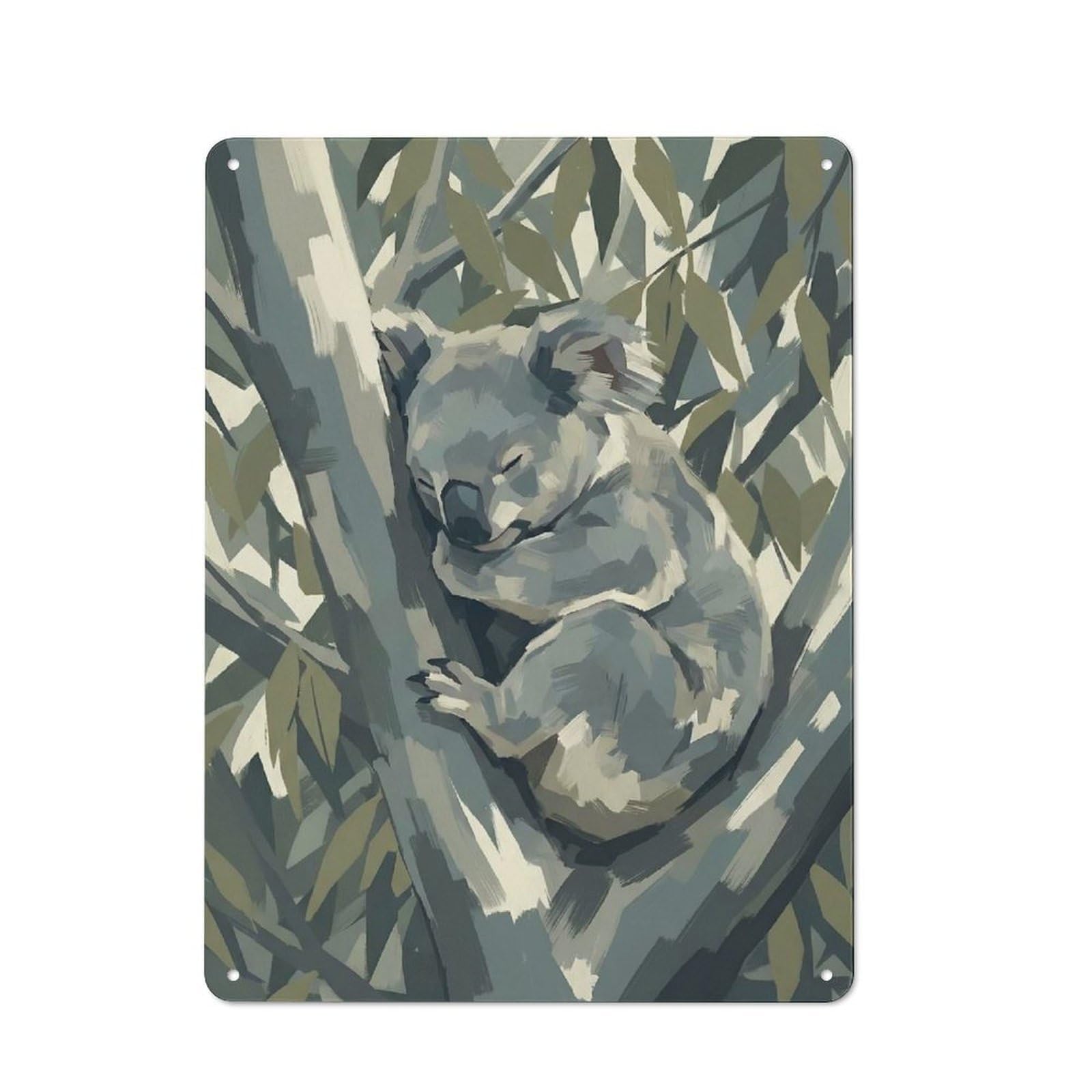 Shed Metal Sign with Sleeping Koala in Eucalyptus Tree Design 40x30cm, Vintage Porch Wall Decor for Patio Bar, Workshop, Shed Or Kitchen