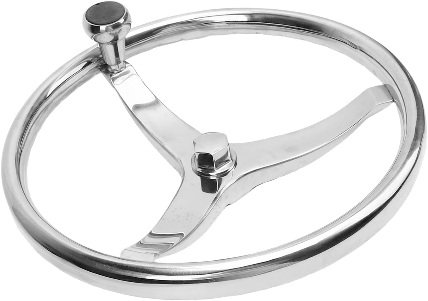 Luqeeg 13-1/2 Inch Boat Steering Wheel, Stainless Steel Marine Steering Wheel for 3/4 Inch Tapered Shaft, 3 Spoke with Knob & Center Cap for Yachts, Pontoon Boats