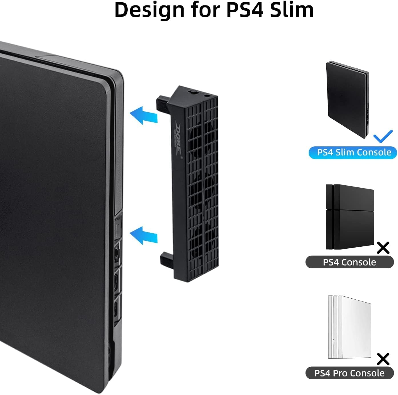 PS4 Slim Cooler - USB External 3-Fan Super Turbo Temperature Cooling Fan with USB Cable Black for Sony Playstation 4 Slim Gaming Console
