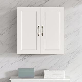 White Wall Cabinet for Bathroom and Laundry Room, Over Toilet Storage with Doors and Adjustable Shelf, Medicine Cabinet, Small MDF Organizer, HUS-FRG231