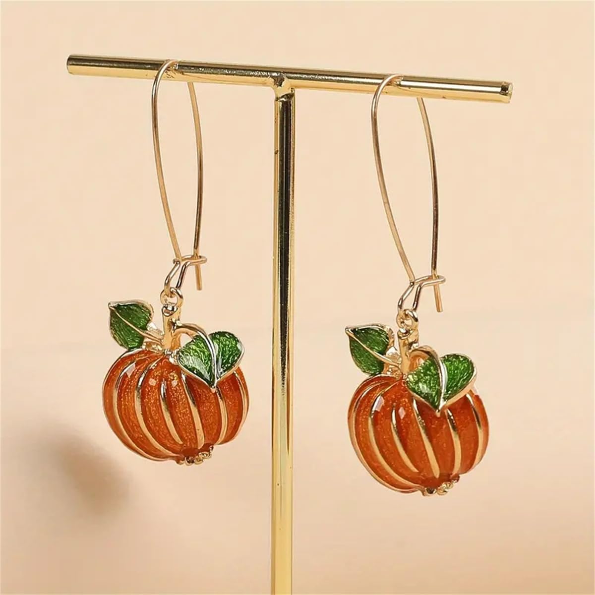 Enamel Pumpkin Drop Dangle Statement Earrings for Women Gold-Toned Orange Autumn Vegetables Fish Hook Dangling Fall Earrings Prom Party Thanksgiving Halloween Jewelry - Image 5