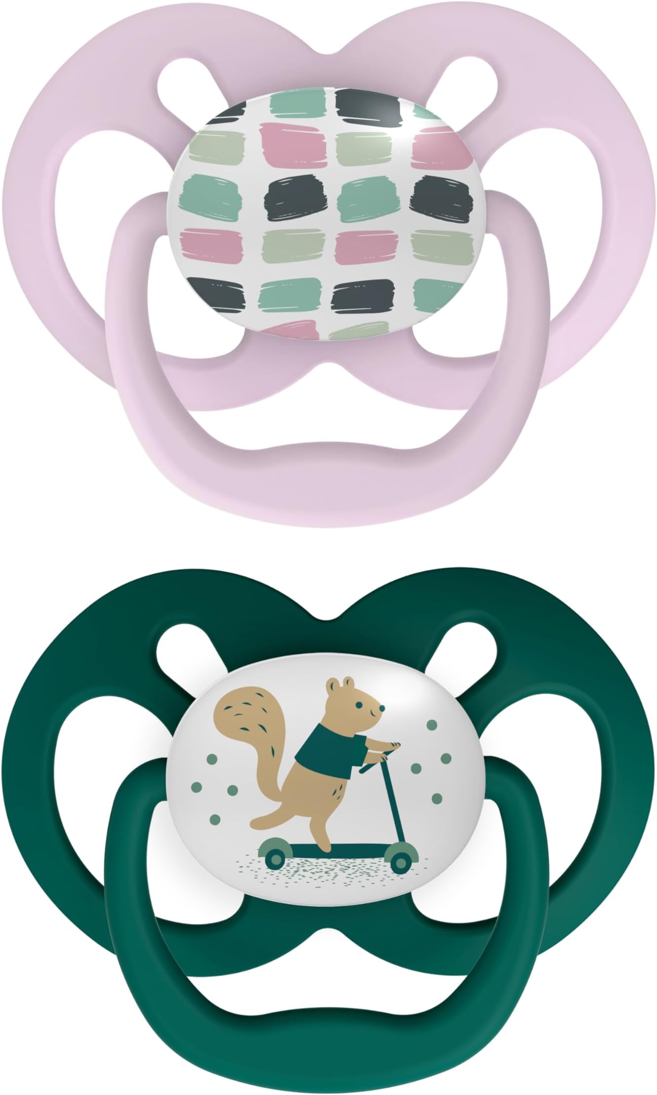 Dr. Brown's Advantage Baby Pacifier, Fully Symmetrical Soother with Soft Silicone Bulb, Scooter Squirrel, 6-18m, BPA Free, 2 Pack