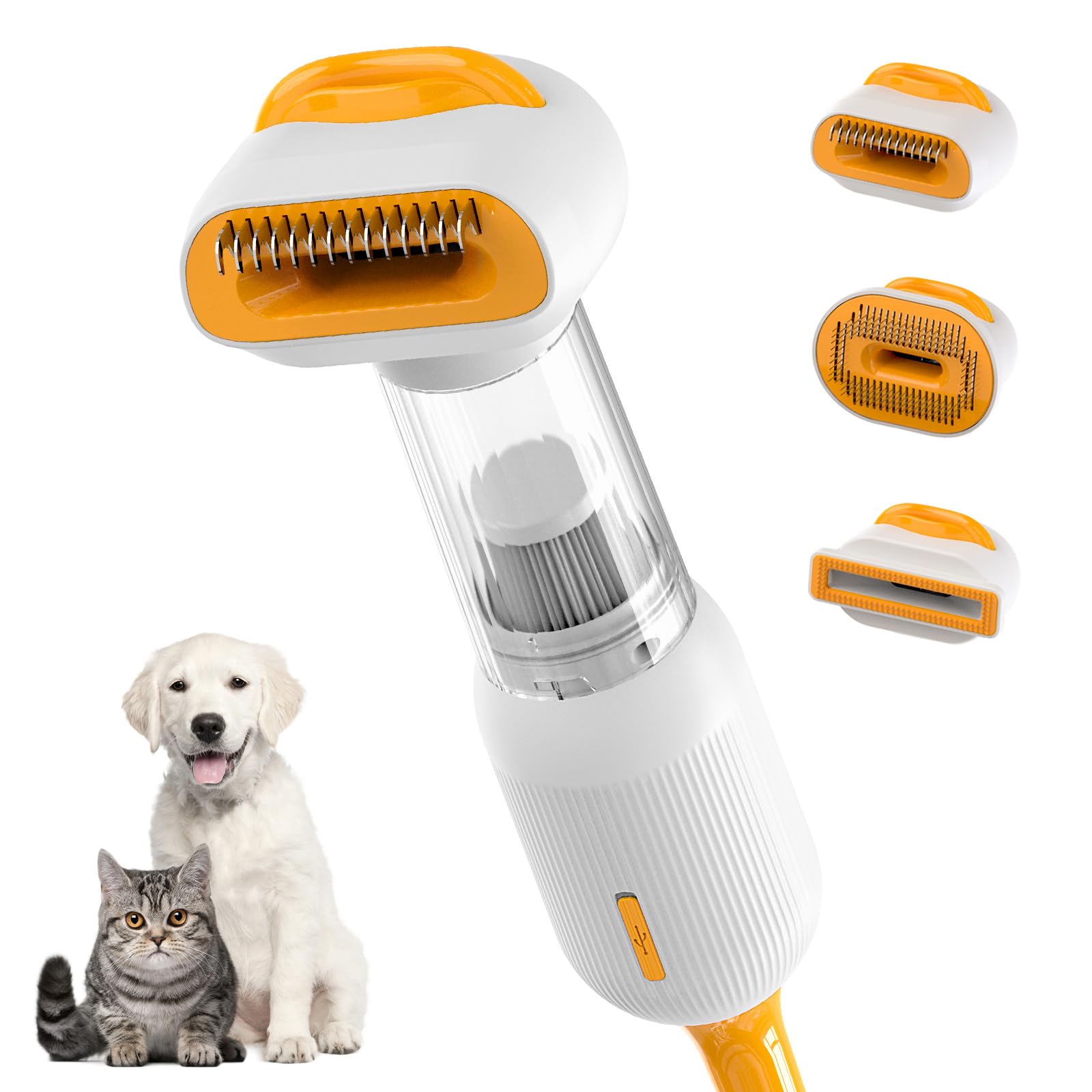 Cat Dog Grooming Vacuum Kit with Brush, Low-Noise Pet Hair Shedding Trimming Grooming for Indoor Cats Dogs, 4 in 1 Pet Vacuuming Groomer for Long or Short Haired Kitten Accessories(White)
