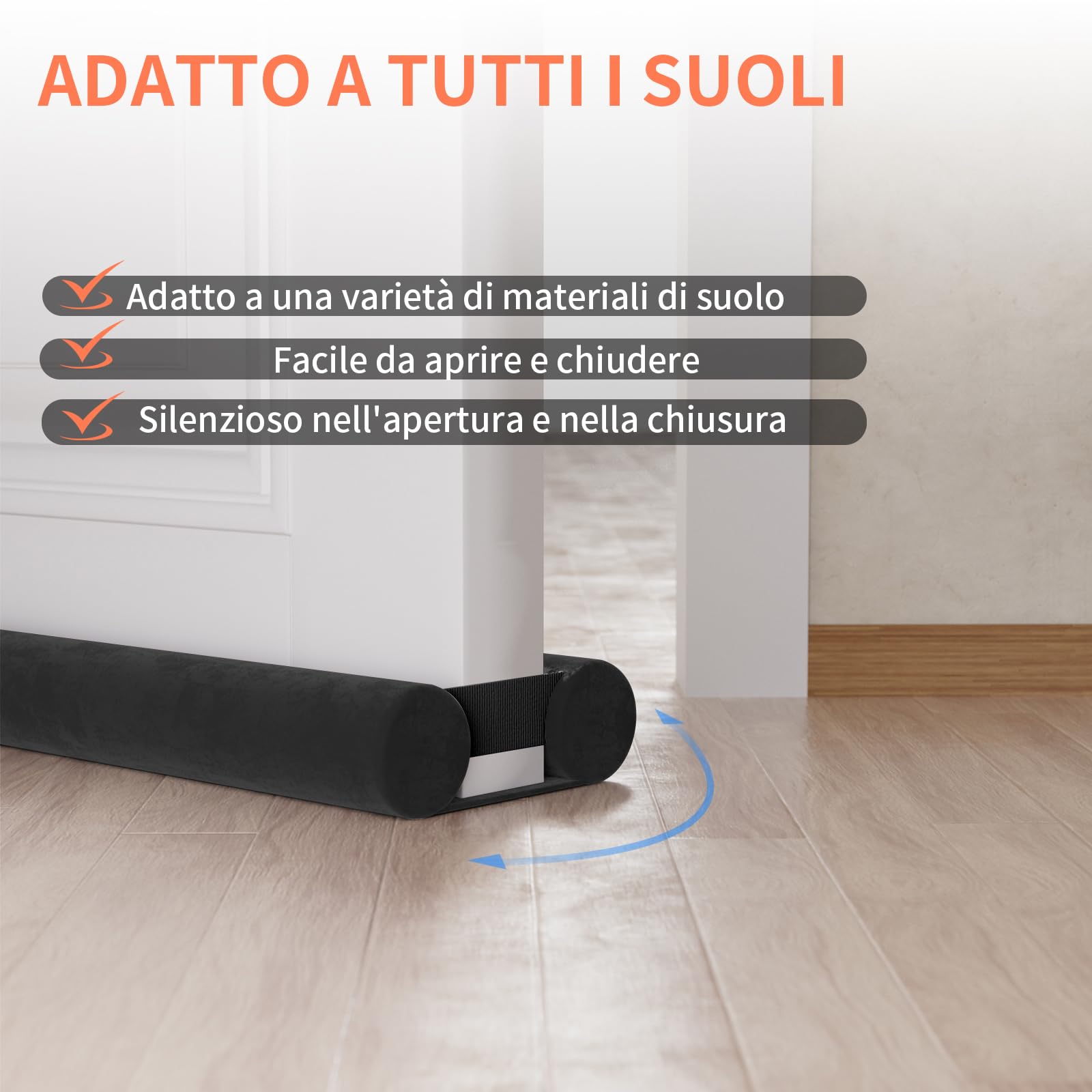 BKSAI Paraspifferi per Porte Guarnizione Inferiore Porte Senza Colla | Paraspifferi Doppia Guarnizione Isolante Termico Insonorizzato Antivento, Paraspifferi Sottoporta per Porte 60-75 cm Nero