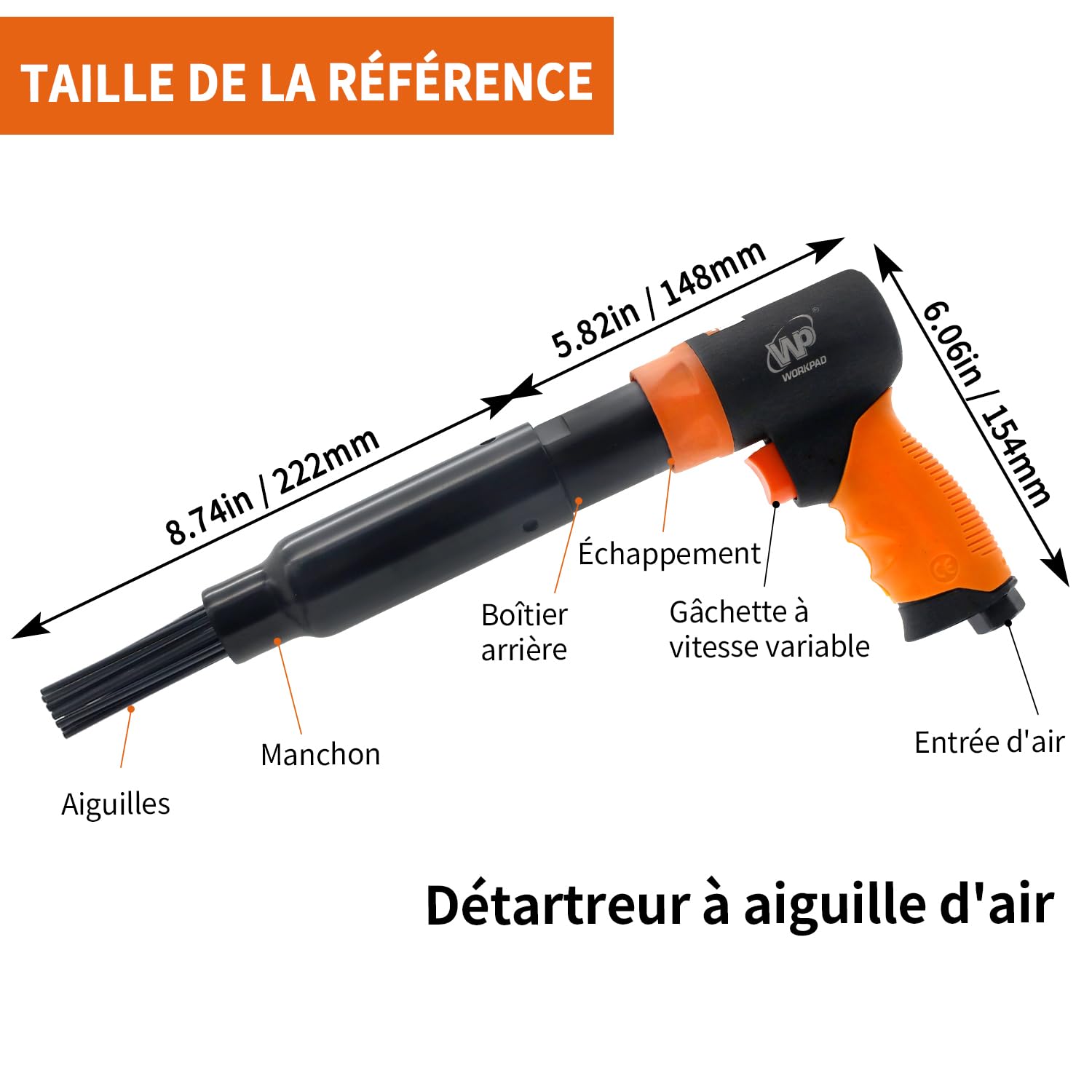 WorkPad Dérouilleur professionnel à aiguilles à air comprimé Tête de rechange 5000 t/min.pistolet à aiguilles, 19 aiguilles, dérouilleur Décapant de peinture pour mécaniciens automobiles