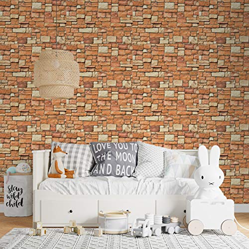 Image of DWELLSINDIA Bricks Wall in Sunlight Self Adhesive Wallpaper Waterproof, Scratch Resistant, Laminated 41cm x 244cm
