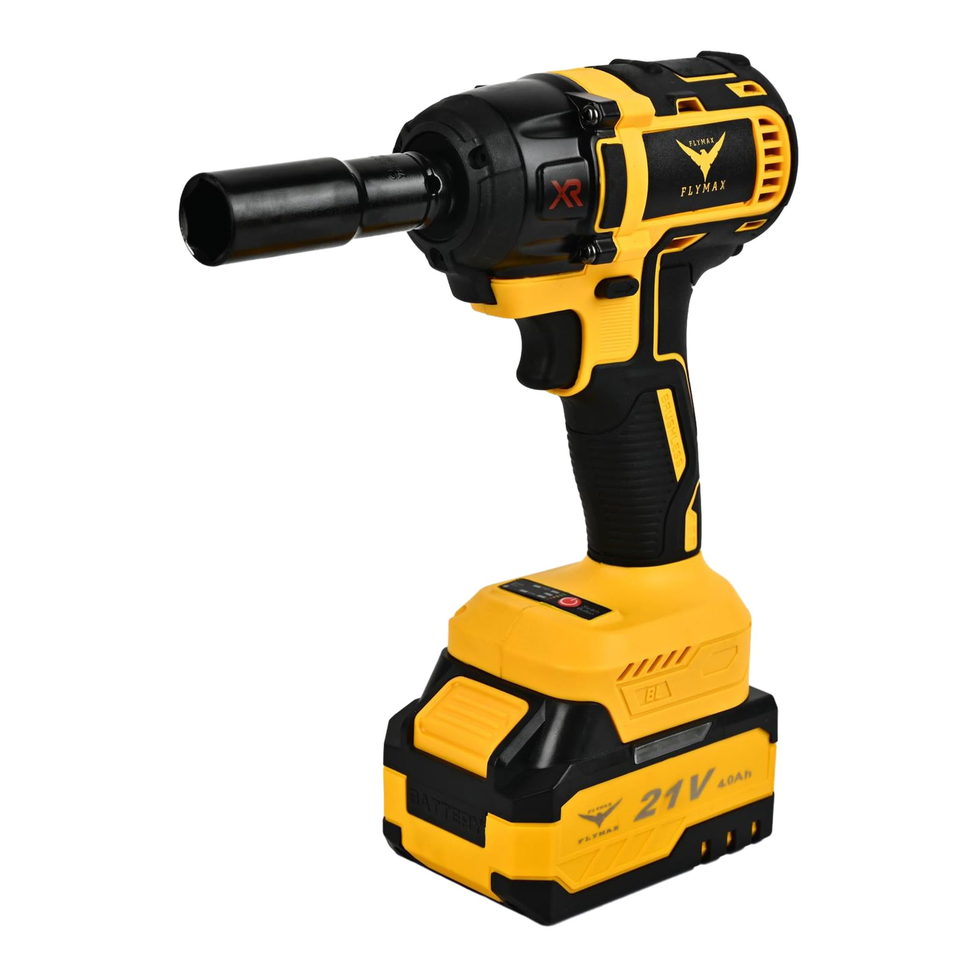 HYCO Label Flymax Cordless Impact Wrench, 21V, 350 Nm Torque, 4.0Ah Batteries, 1/2-inch Drive with LED Light and Accessories Kit Made in Taiwan 4