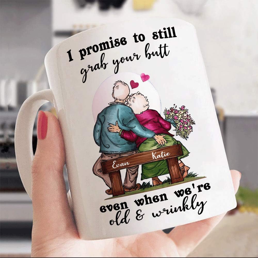 Nimo Personalized I Promise To Still Grab Your Butt Even When We're Old and Wrinkly Coffee Mug Funny Custom Name Cup For Couple on Xmas Birthday Anniversary Valentine's Day,White