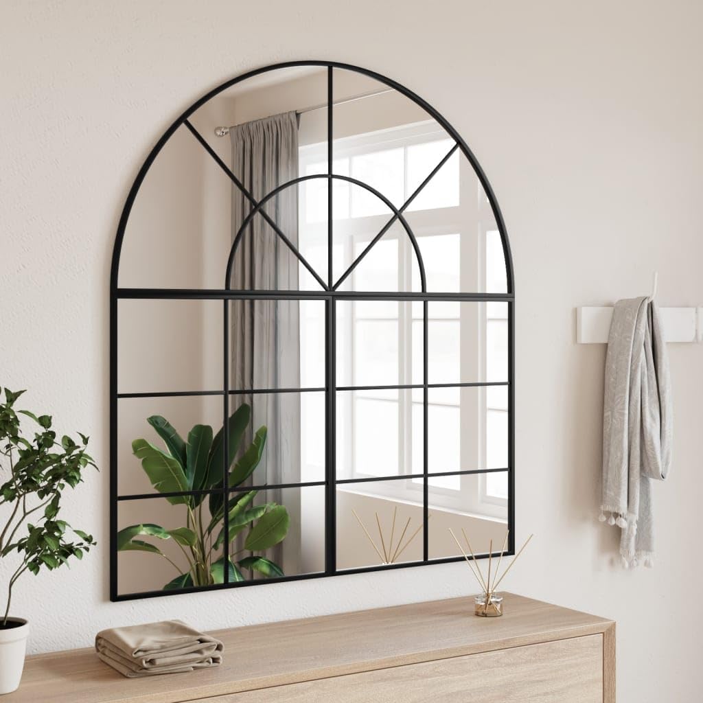 vidaXL Wall-Mounted Mirror in Black Iron with Durable Construction - Practical and Decorative Accessory for Various Rooms - 39.4""x19.7"" in Size, 358652