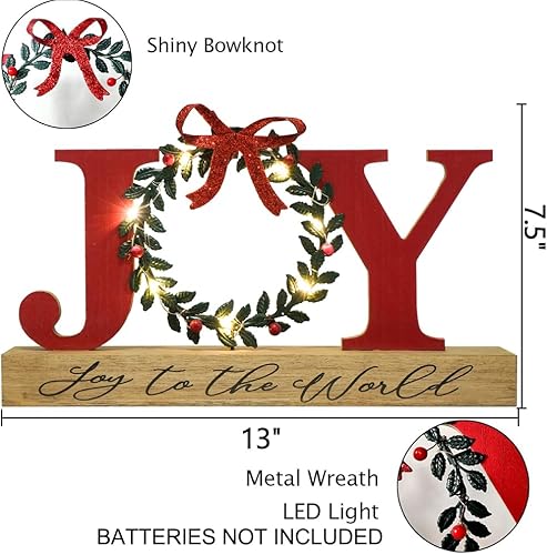 Miniatura 4 de Decoraciones navideñas para el hogar con luz LED, letrero de alegría con temporizador, corona de arpillera, letrero decorativo rústico de madera