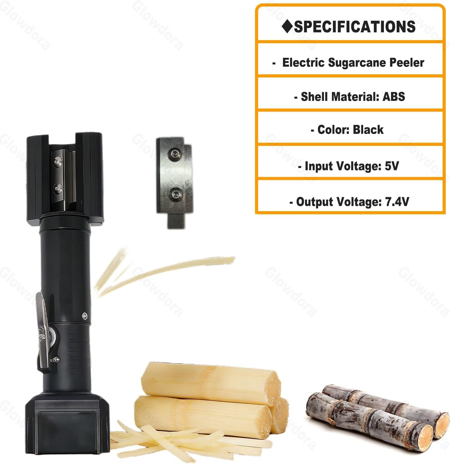 Electric Sugarcane Peeling Machine, Automatic Sugar Cane Peeler with Abs Shell, Portable Handheld Sugarcane Cutter & Peeler Tool for Home Kitchen, Black