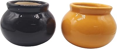 India Meets India Handmade Ceramic Planter/Pot [Orange &amp; Black], Decorative Planter for Home Décor/Living Room/Office/Table Top/Dining Area and Windowsill Décor, 3 x 3.5 Inches, Set of 2 Planters
