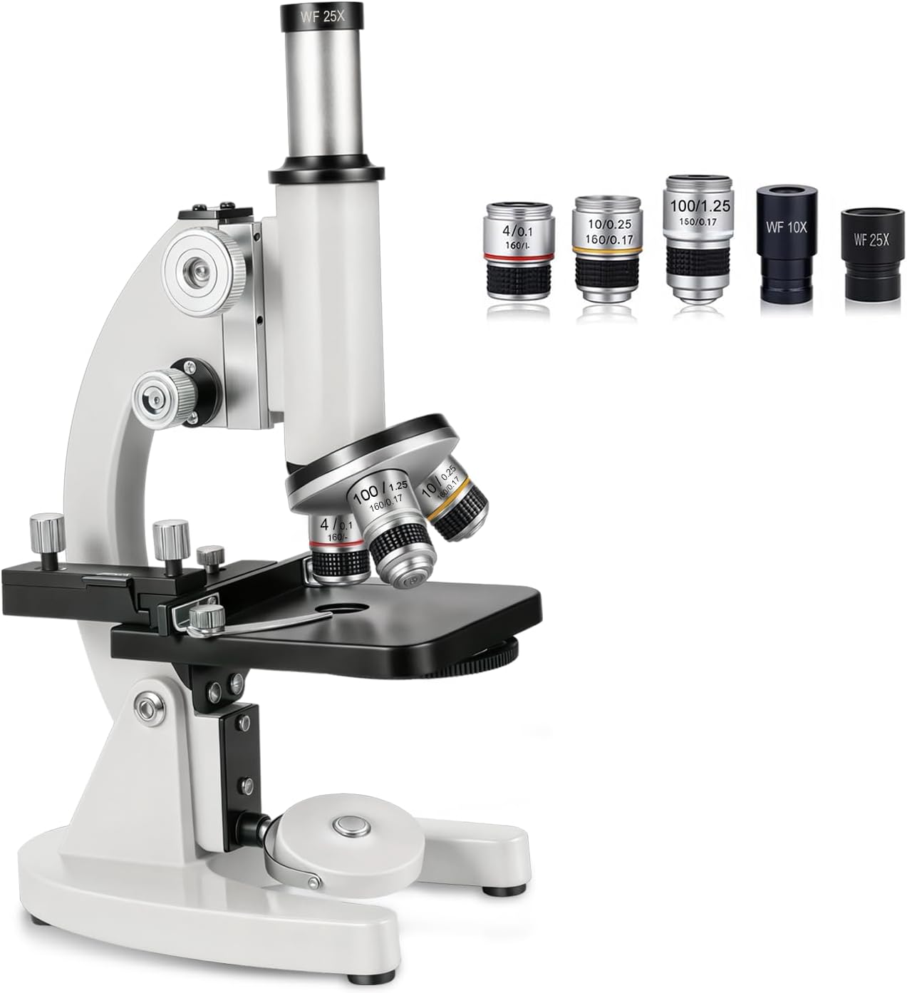 2500X Compound Microscope for Students, Advanced STEM Microscope with WF10X/WF25X Eyepieces & 4X 10X 100X Objectives, All Metal Aluminum Alloy Body, LED Illumination for School Lab & Homeschool