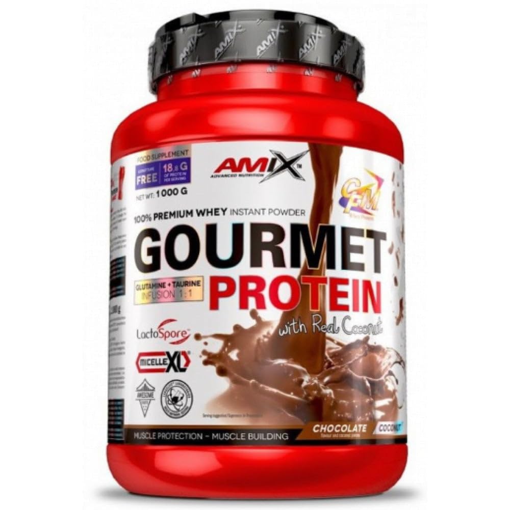Amix - Gourmet Protein - Suplemento Alimenticio - Mejora del Rendimiento - Contiene Aminoácidos Bcaa - Glutamina en Polvo - Nutrición Deportiva - Sabor a Coco-Vainilla-Yogurt - Bote de 1 Kg