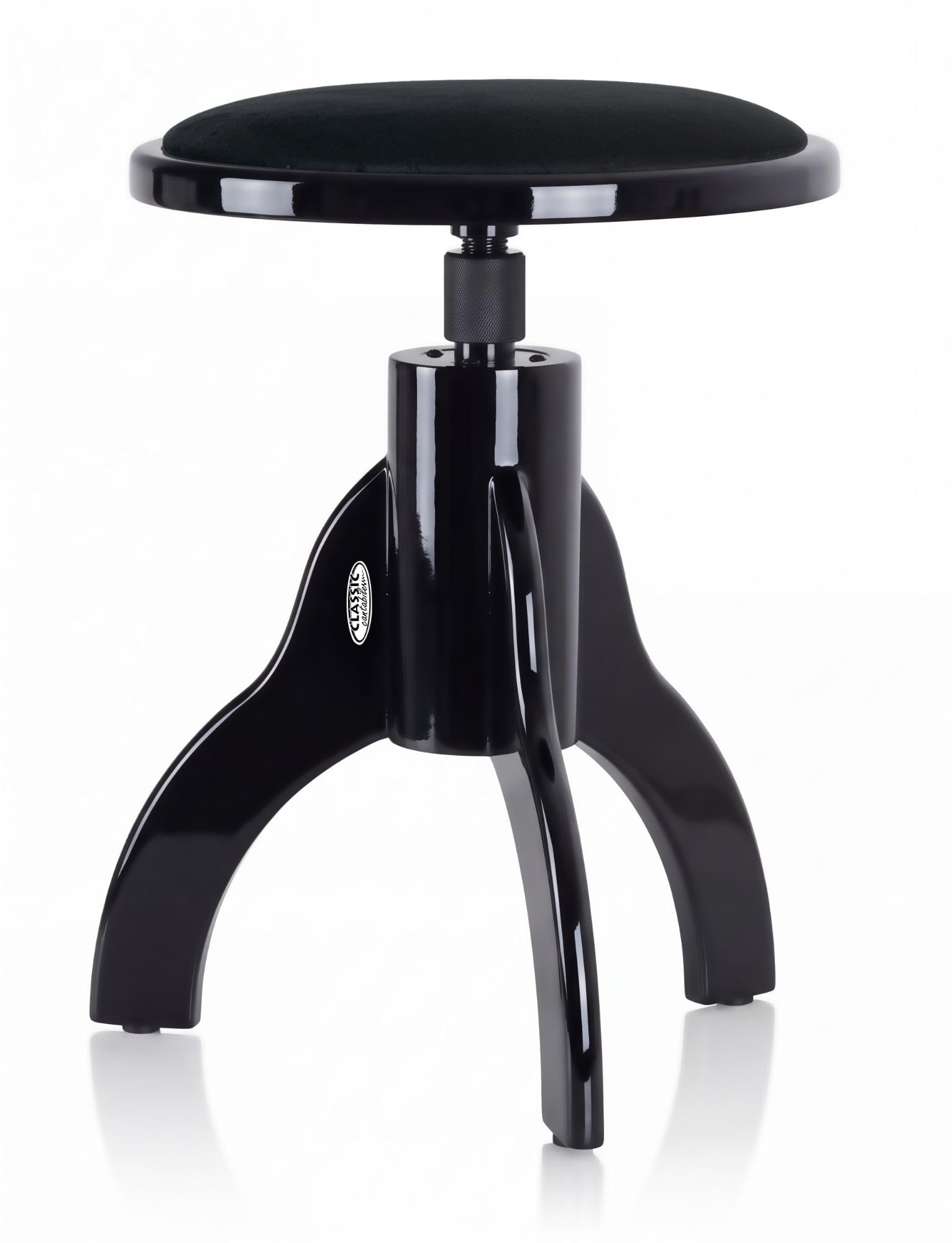 Classic Cantabile Tabouret De Piano Velours, 47-60 cm, Noir Laqué