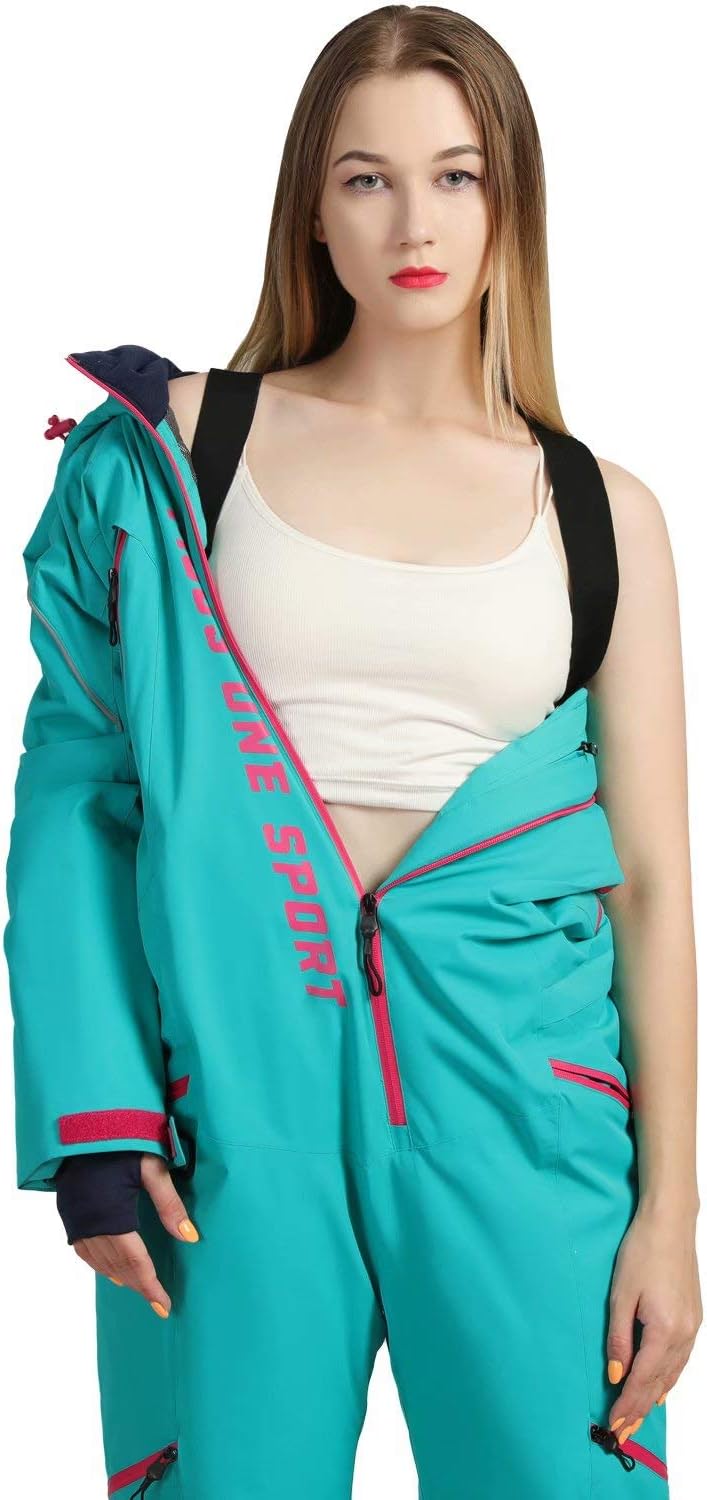 Women One Pieces Ski Suits Waterproof Warm Insulated Ski Jumpsuit Removable Hood Snowsuit for Snow Sport