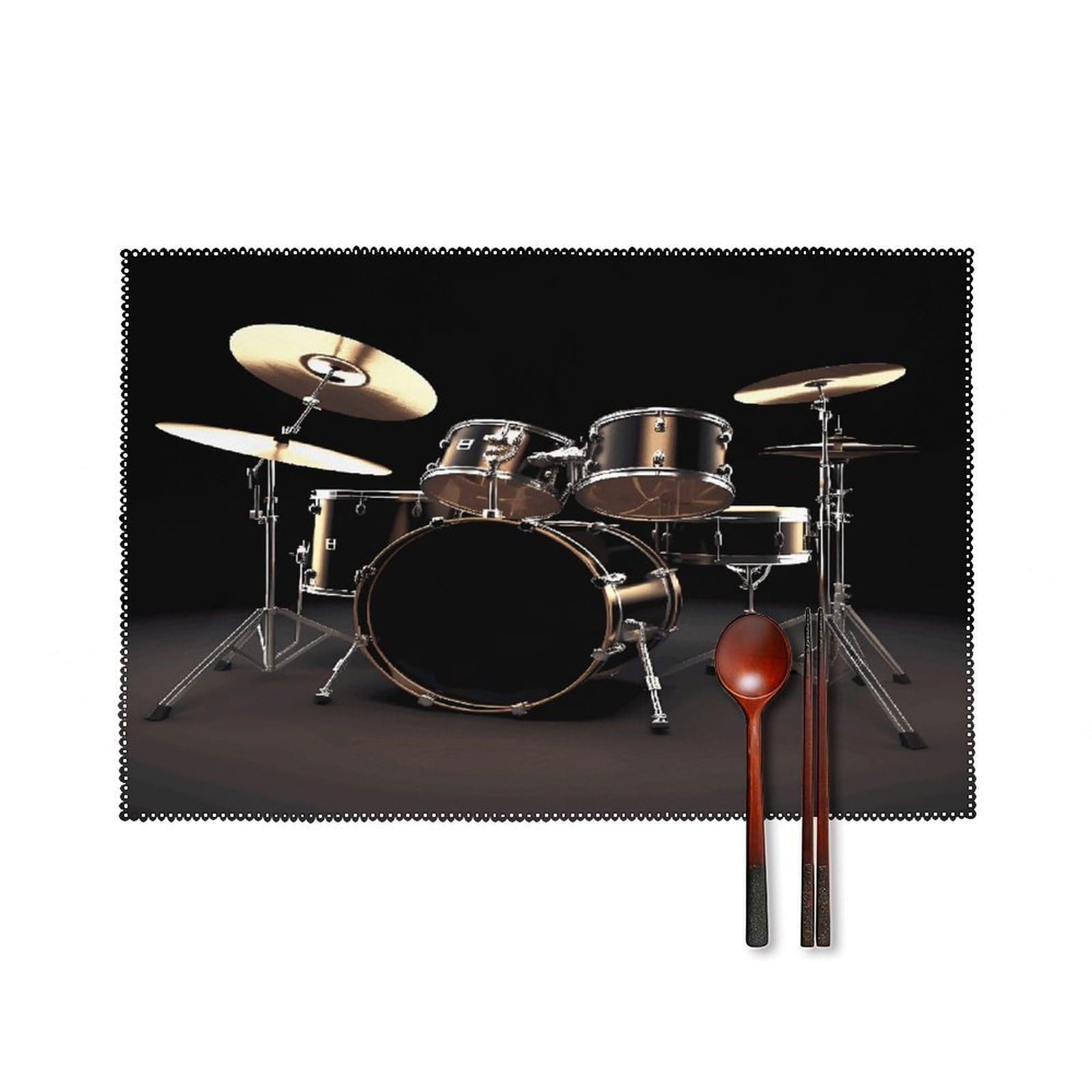 Cool Drum Set Placemat Set of 6,Thickened Non-Slip Place Mats Heat Resistant Reversible Table Mats Resistant Washable Place Mat for Kitchen Dining Table Decoration Indoor