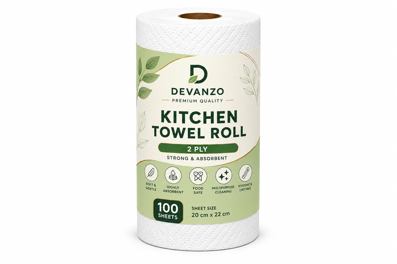 Devanzo Kitchen Towel Roll | 2 Ply Soft & Highly Absorbent Paper Towel | 100 Sheets | Multipurpose Cleaning, Food Safe, Lint Free | Kitchen Tissue Paper Roll for Home & Kitchen-image-41