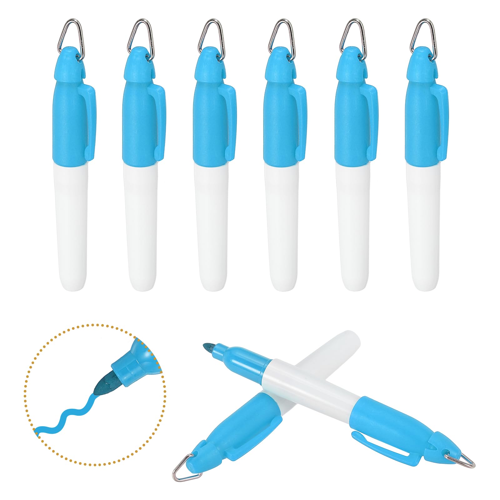 PATIKIL Round Point Mini Permanent Markers with Clips, 8 Pcs Golf Marker Pen with Keychain Clip for Office Supplies Outdoor Activities, Sky Blue