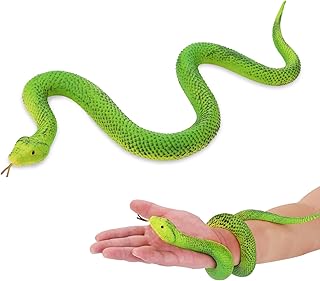 Amaxiu Elastic Snake Figures, Rubber Rainforest Snakes Model Realistic Reptile Animal Figurine Keep Birds Away Fake Snakes Python Garden Props for Halloween Party Decor (Green)