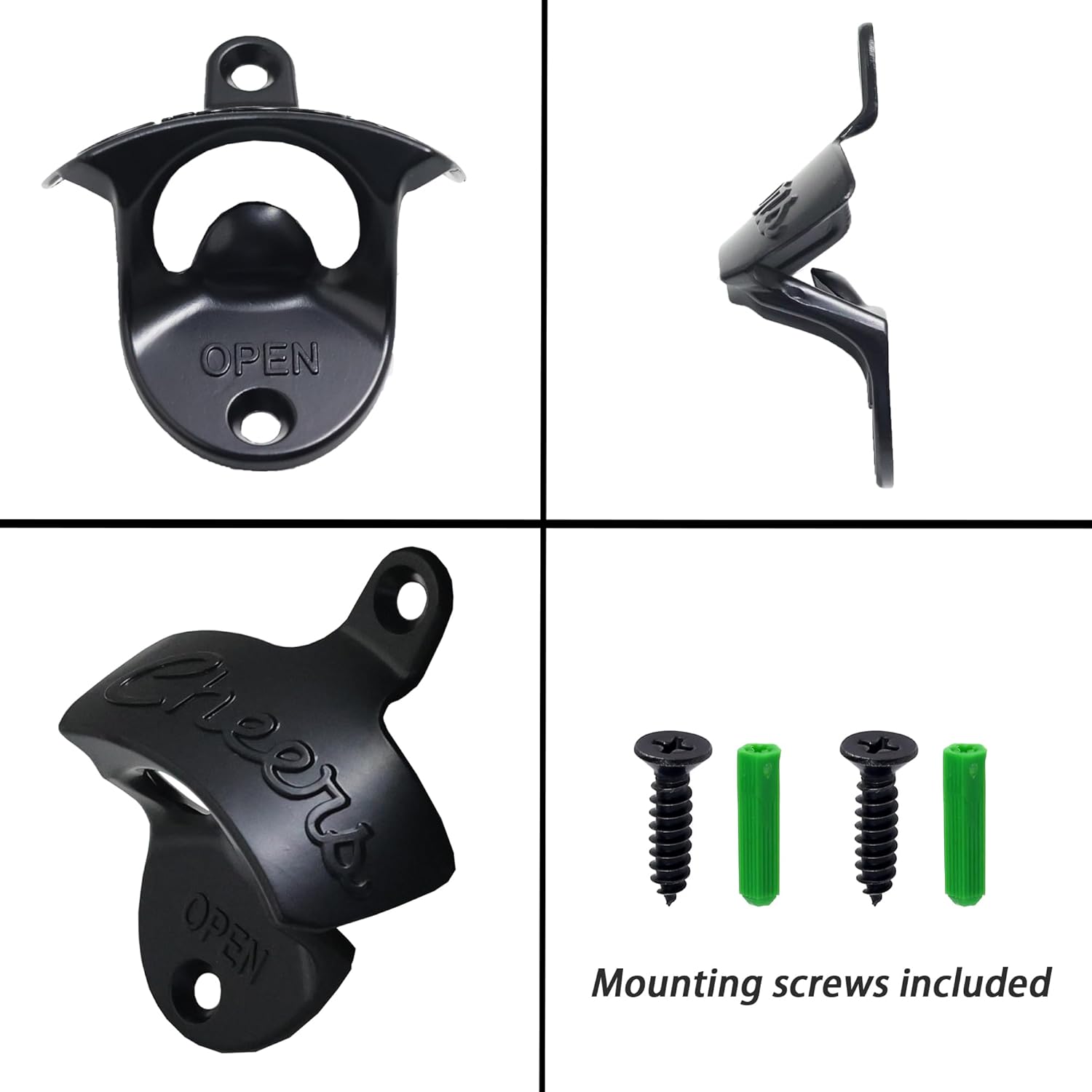 12 PCS Black Cheers Magnetic Bottle Opener Wall Mounted and 12 PCS Non-magnetic Beer Cap Opener Mountable Bulk