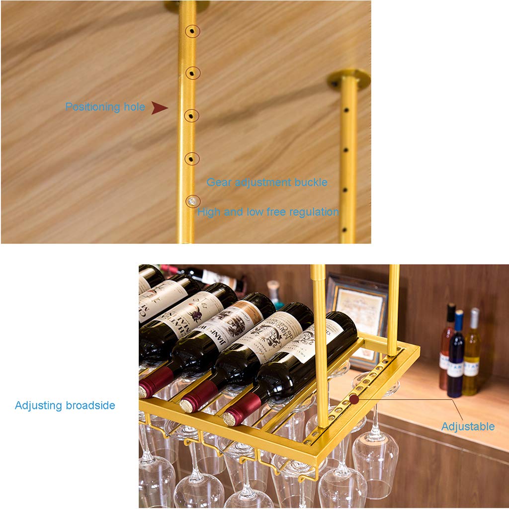 Estante de vino rústico de altura ajustable con soporte para copas para colgar botellas de vidrio retro para montaje en pared, soporte para botellas de vino montado en la pared.