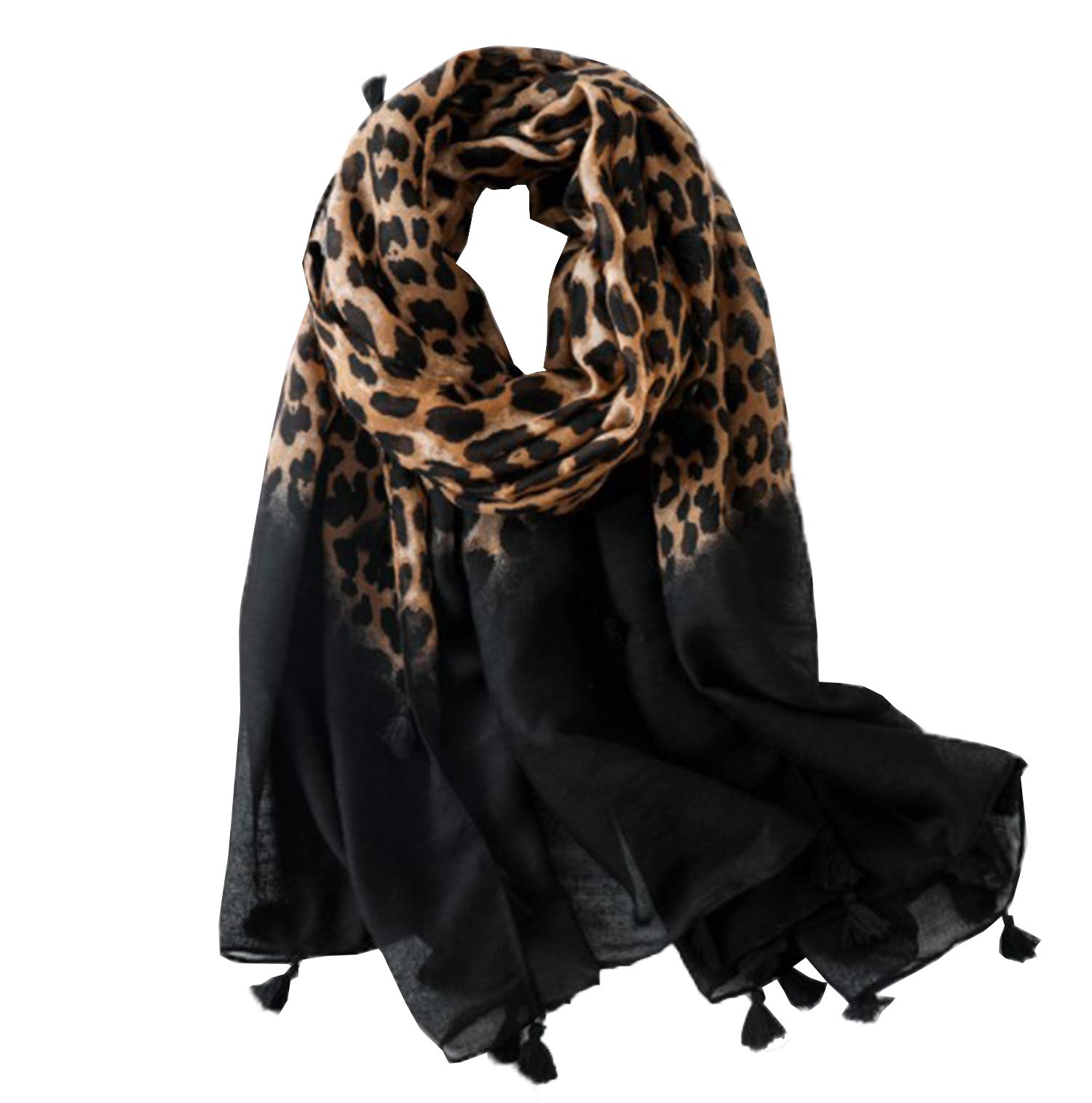 stylesilove Women Elegant Classic Leopard Print Lightweight Cotton Tassel Scarf Wrap Autumn Winter Large Shawl Scarf-picture-16