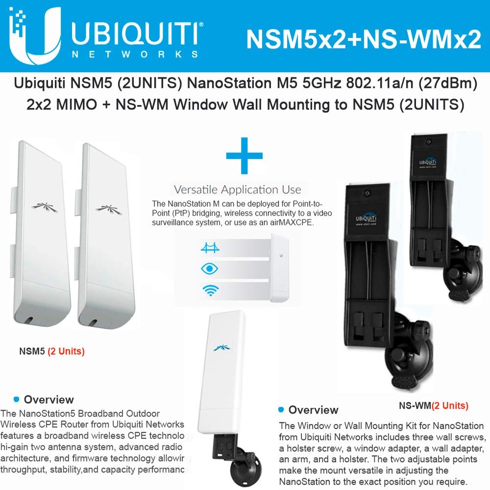 Ubiquiti NSM5 2pack NanoStation 5GHz 16dBi 2x2MIMO +NS-WM 2Pack Wall Mounting