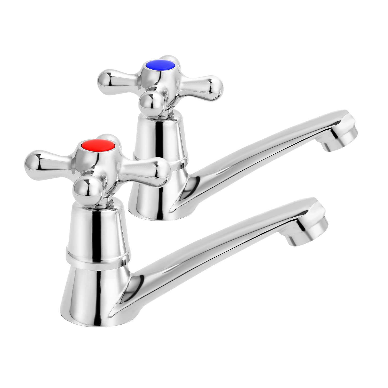 Trintion Chrome Basin Taps 1/4 Steering Lever Bathroom Set 1/2" Bathtub Metal Knobs Pillar Polished Plated Hot Cold Faucet for Washroom Kitchen (2pcs)