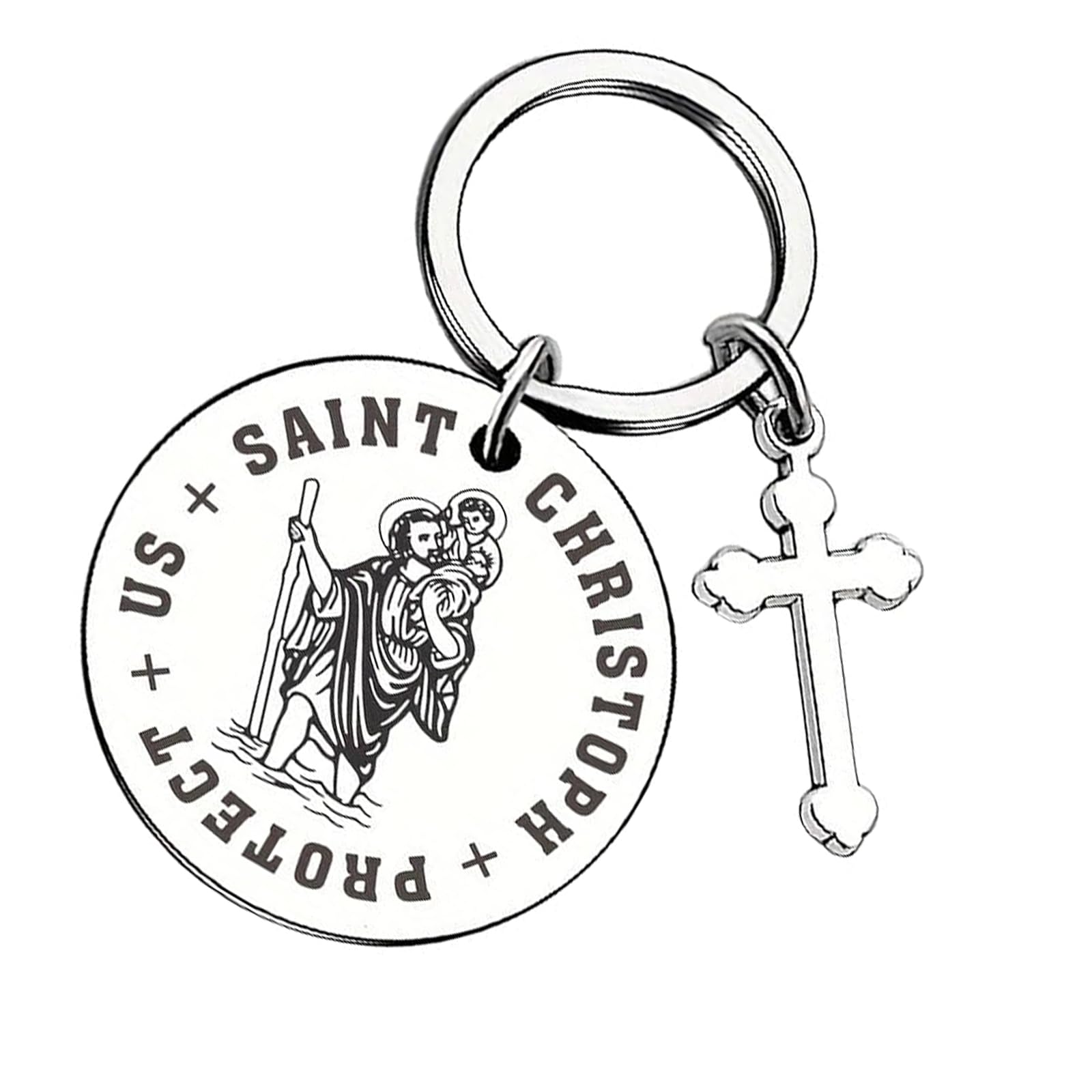 JRTEAY St Christopher Keyring Travel Gift for Men or Women, Christopher Keychain Token Medal, Saint Christophers Token Medal, for Safe Travels Saftey and Protection, New Car Gifts and Accessories